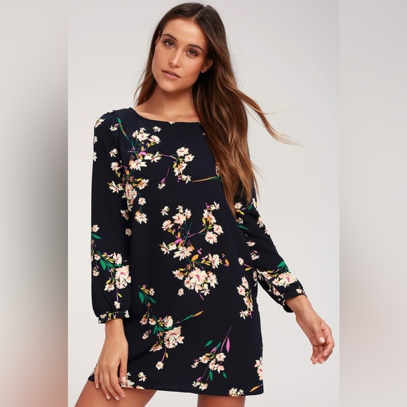Lulus Herbaceous Babe Navy Floral Print Shift Dress - Picture 1 of 7